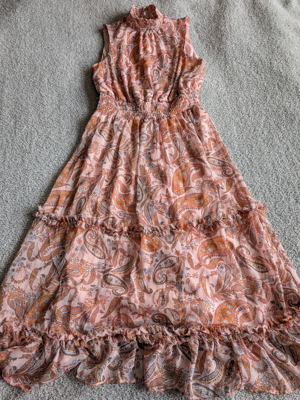 1.State Smocked Waist Sleeveless Midi Dress in Blush Paisley NWOT